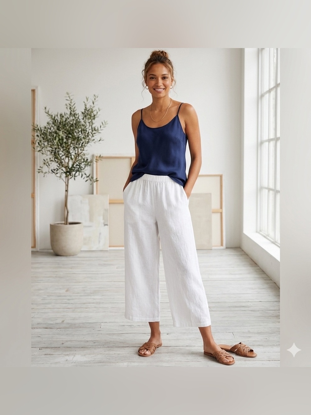 Flax Wide Leg Linen Lagenlook Crop Pants Size L